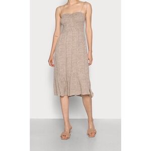 ABERCROMBIE‎ FITCH Smocked Camisole Dress Tie Shoulder Split Side Midi SIZE S